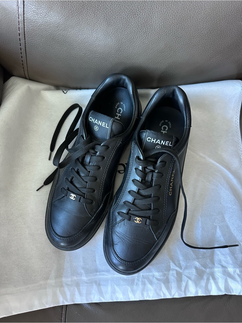 💄CHANEL Black Leather women’s sneakers US 11 EUR 41